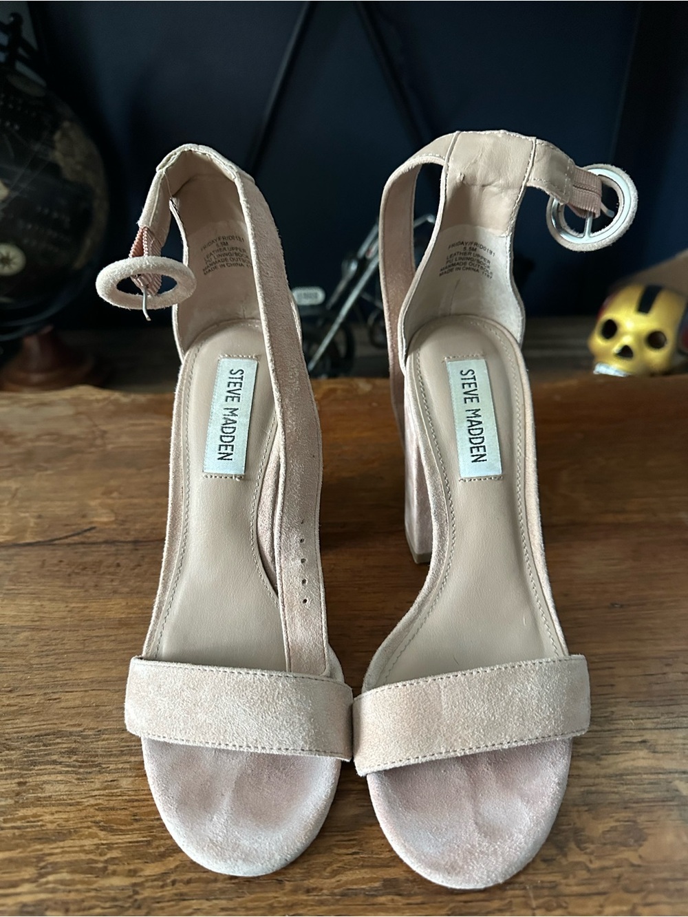 Steve Madden Blush Nude Suede Ankle Strap Block Heels - Picture 2 of 8